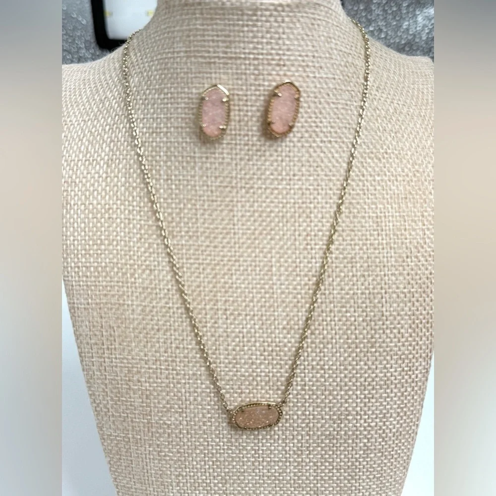 Kendra Scott Elisa Gold drusy Pendant Necklace and matching stud earrings set
